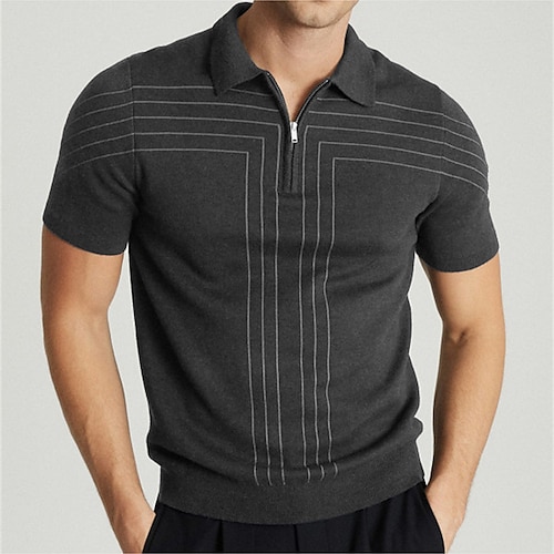 

Per uomo POLO Camicia da golf Golf A strisce Collo ripiegabile Verde Viola Blu marino Grigio Esterno Strada Manica corta Cerniera Abbigliamento Di tendenza Informale Traspirante Comodo