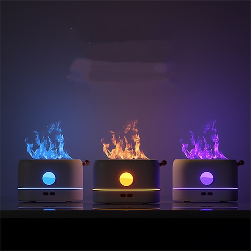 

200ml Air Humidifier Tri-colors Flame Effect 1/3/5H USB Smart Timing LED Electric Aromatherapy Diffuser Simulation Fire Flame Humidifier