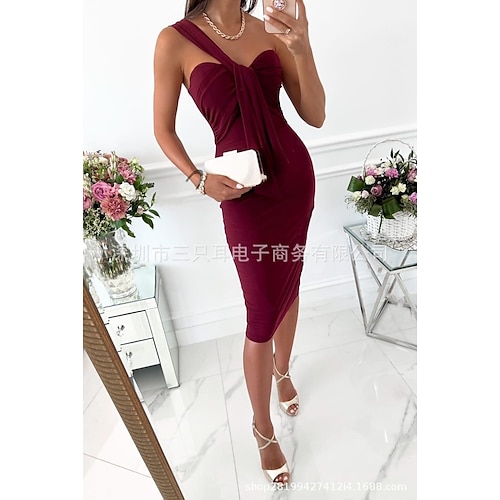 

Women's Style Summer Sling Tube Top V-neck Strap Hip Black Red Pink Purple Wine Light Pink Dress 2022 S M L XL