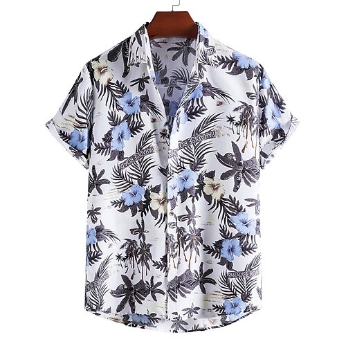 

Women's Casual Holiday Weekend Floral Bohemian Theme Blouse Shirt Floral Short Sleeve Button Print Shirt Collar Casual Hawaiian Beach Tops Green White Gray S / 3D Print