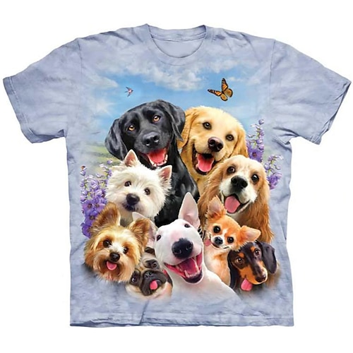 

Børn Pige T-shirt Dyr udendørs 3D-udskrivning Kortærmet Crewneck Aktiv 3-12 år Forår Blå