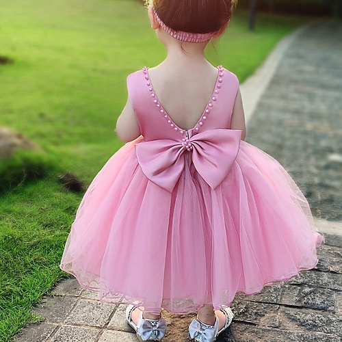 

kinderkleidung Mädchen Kleid Einfarbig Ärmellos Leistung Täglich Gitter Schleife Kuschelig Süß Polyester Knielang A Linie Kleid Tüll-Kleid Sommer Frühling 2-8 Jahre Weiß Champagner Gelb