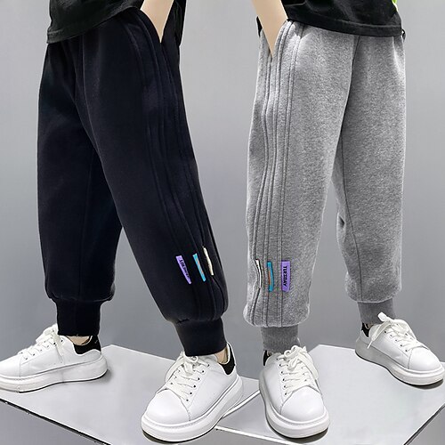 

Kids Boys Pants Solid Colored Active Casual Cotton 4-13 Years Spring Black Gray