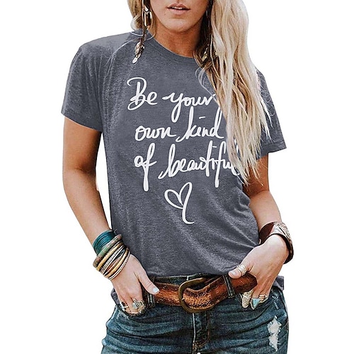 

Women's Casual Weekend Be kind Painting T shirt Tee Heart Text Short Sleeve Print Round Neck Basic Tops Green White Black S