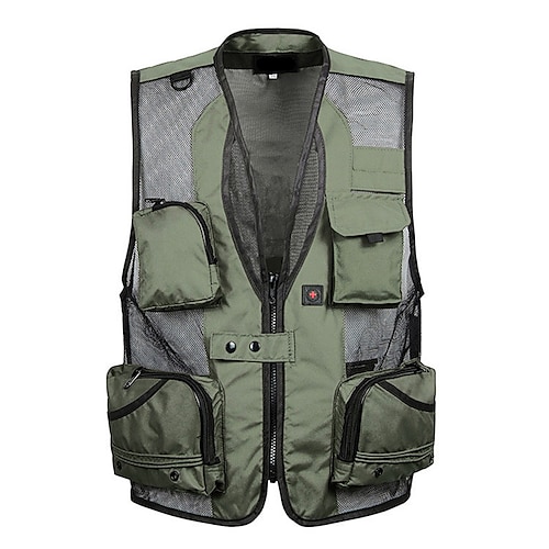 

Men's Fishing Vest Hiking Vest Sleeveless Top Outdoor Ventilation Breathable Quick Dry Lightweight Summer Buckle Cotton Black Army Green Grey Fishing Climbing Camping / Hiking / Caving