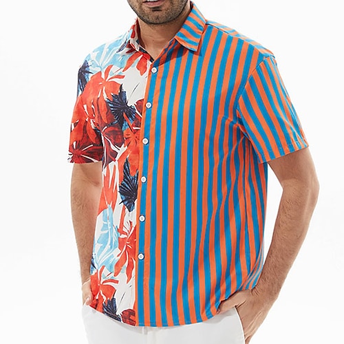

Men's Shirt Floral Turndown Street Casual Button-Down Short Sleeve Tops Casual Fashion Breathable Comfortable Red Green / White