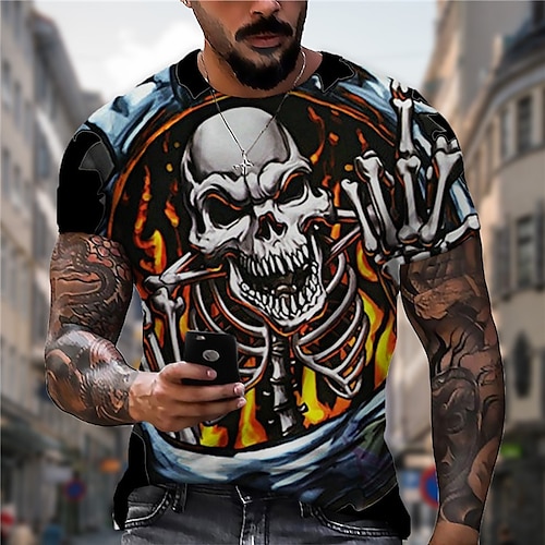 

Men's Unisex T shirt Tee 3D Print Graphic Prints Skull Crew Neck Street Daily Print Short Sleeve Tops Casual Designer Big and Tall Sports Dark Gray