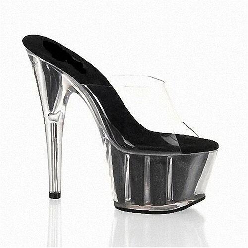 

Damen Mules Stöckelschuhe Klare Schuhe Plateausandalen Party Strand Paillette Pumps Peep Toe PU Leder Halbschuhe Einfarbig Schwarz und Silbern Schwarz / weiss Schwarz