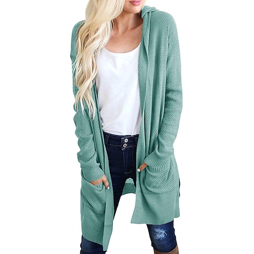 

Women's Cardigan Sweater Jumper Knit Pocket Knitted Pure Color Cowl Stylish Casual Daily Holiday Spring Summer Green Blue S M L / Long Sleeve / Regular Fit
