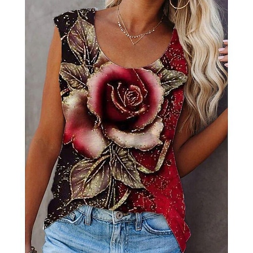 

2021 cross-border european and american beauty wish amazon hot sale sleeveless top printed loose large size women's tank top