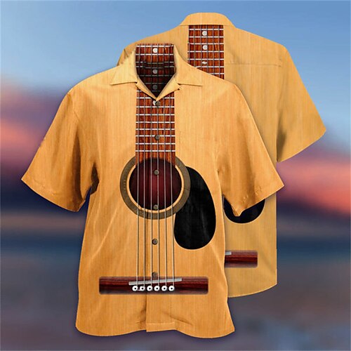 

Men's Shirt Musical Instrument Turndown Street Casual 3D Button-Down Tops Casual Fashion Breathable Comfortable Yellow