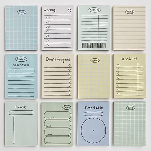 

12 pcs Sticky Notes Note Pads 6.59 inch Colorful Paper Lined Self-adhesive Kawaii Post It Notes for School Office Student