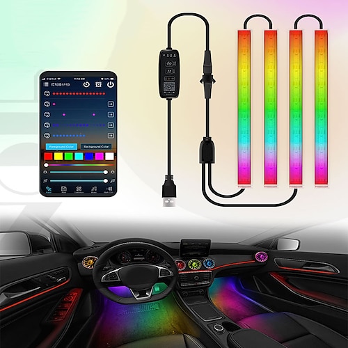 

OTOLAMPARA 4 in 1 120W Car Interior Light RGB LED Decorative Light Strip With USB Port APP Wireless Remote Music Control Multiple Modes Car Foot Light