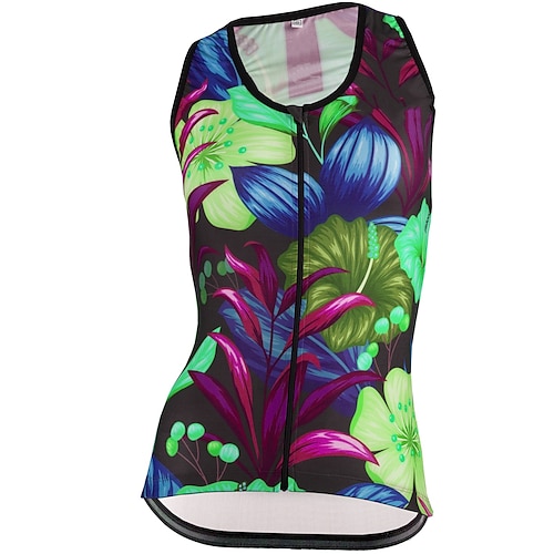 

21Grams Women's Cycling Vest Sleeveless Mountain Bike MTB Road Bike Cycling Green Yellow Dark Green Floral Botanical Bike Breathable Quick Dry Moisture Wicking Reflective Strips Back Pocket Polyester