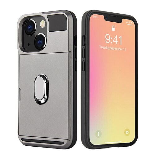 

telefon Etui Til Apple Bagcover iPhone 14 Pro Max Plus 13 12 11 Mini X XR XS 8 7 Kortholder Med stativ Ringholder Rustning TPU PC