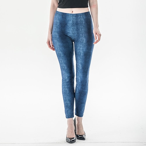 

Women's Tights Leggings Jeans Faux Denim Blue Black Mid Waist Fashion Casual Weekend Stretchy Ankle-Length Comfort Plain S M L XL XXL / Slim