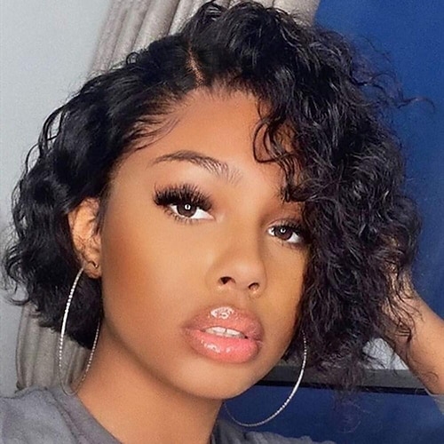 

Human Hair 13x4x1 T Part Lace Front Wig Bob Pixie Cut Short Bob Brazilian Hair Curly Deep Curly Black Wig 150% Density with Baby Hair 100% Virgin Glueless Pre-Plucked For Women wigs for black women