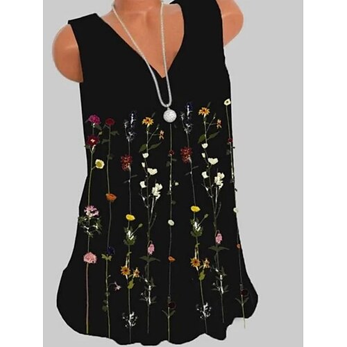 

Women's Floral Tank Top Camis Floral Print V Neck Casual Streetwear Tops Black / 3D Print