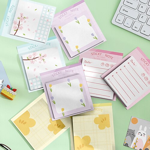 

4 pcs Sticky Notes 7.67.6 inch Colorful Paper Lined Cute Self-adhesive Post It Notes for School Office Student