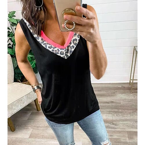 

Women's Daily Weekend Tank Top Camis Leopard Sleeveless Print V Neck Casual Streetwear Tops Green White Black S