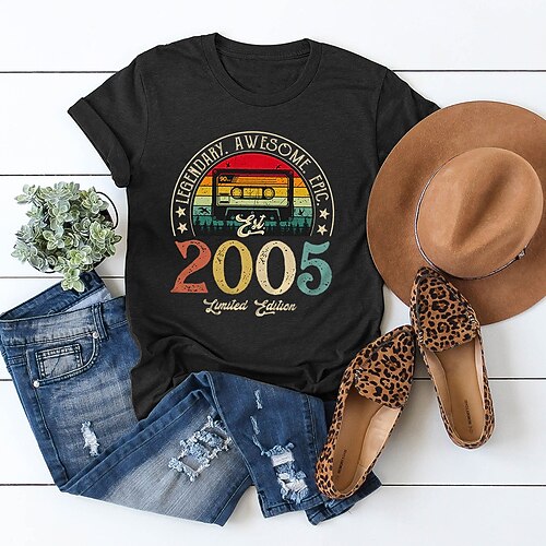 

Women's Casual Weekend Painting T shirt Tee Text American Flag Short Sleeve Print Round Neck Basic Tops White Black Purple S