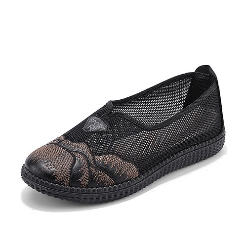 

Women's Slip-Ons Work Daily Plus Size Summer Flat Heel Round Toe Casual Minimalism Walking Shoes Mesh Loafer Solid Colored Black Red