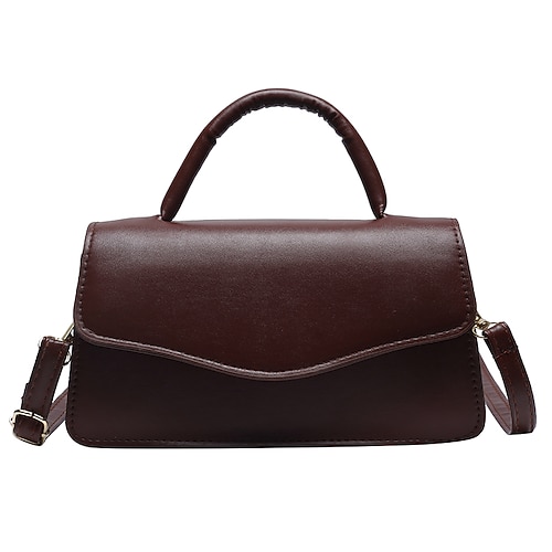 

Women's Top Handle Bag PU Leather Zipper Solid Color Daily Going out Wine White Black Brown