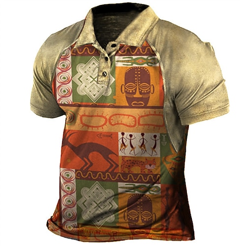 

Men's Collar Polo Shirt Golf Shirt Tribal Turndown Khaki Outdoor Street Short Sleeve Button-Down Clothing Apparel Fashion Casual Breathable Comfortable