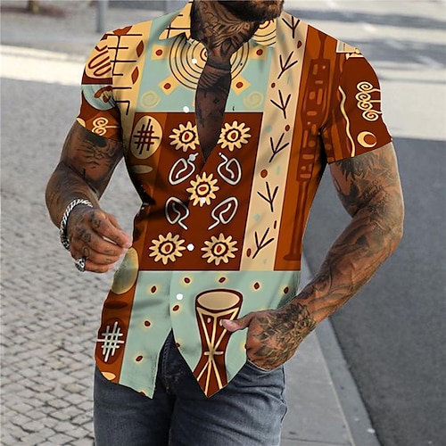 

Men's Shirt Print Floral Color Block Turndown Street Casual Button-Down Print Short Sleeve Tops Casual Fashion Designer Breathable Brown