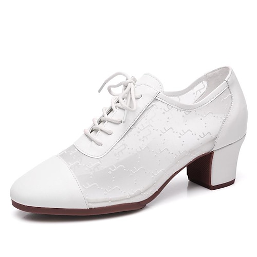 

Women's Latin Shoes Practice Trainning Dance Shoes Performance Outdoor ChaCha Simple Thick Heel Lace-up White Black