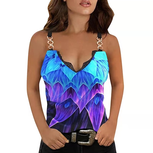 

Women's Camisole Tank Top Camis Green Blue Purple Floral Lace Trims Print Sleeveless Daily Holiday Streetwear Casual V Neck Regular Floral S / 3D Print