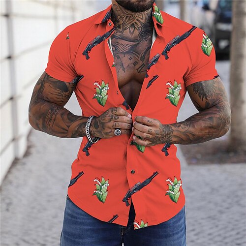 

Men's Shirt Print Floral Turndown Street Casual Button-Down Print Short Sleeve Tops Casual Fashion Designer Breathable Orange