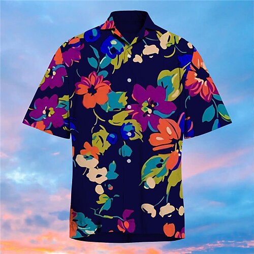 

Men's Shirt Floral Turndown Black Print Outdoor Street Short Sleeve Button-Down Print Clothing Apparel Fashion Designer Casual Hawaiian / Summer / Spring / Summer