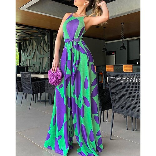 

Women's Jumpsuit Print Camo / Camouflage U Neck Active Street Daily Wide Leg Regular Fit Spaghetti Strap Camisole Green S M L All Seasons