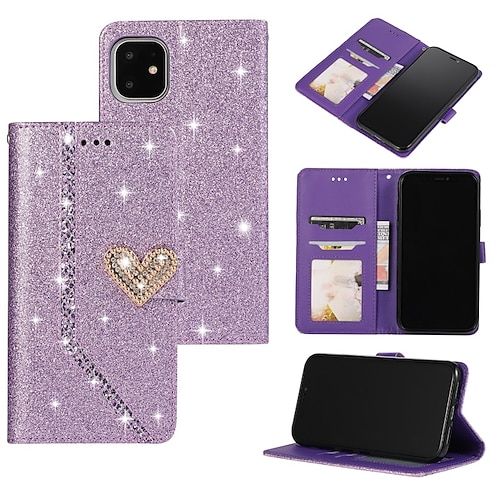 

Phone Case For Apple Wallet Card iPhone 13 Pro Max 12 11 SE 2022 X XR XS Max 8 7 Magnetic with Wrist Strap Card Holder Slots Glitter Shine PU Leather