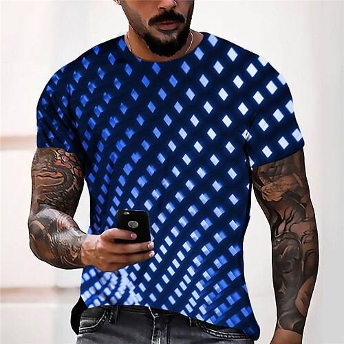 

Men's Unisex T shirt Tee 3D Print Geometric Graphic Prints Crew Neck Street Daily Print Short Sleeve Tops Casual Designer Big and Tall Sports Green Blue Yellow