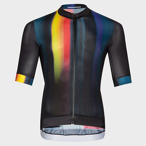 

21Grams Men's Cycling Jersey Short Sleeve Bike Top with 3 Rear Pockets Mountain Bike MTB Road Bike Cycling Breathable Quick Dry Moisture Wicking Reflective Strips Black Yellow Rainbow Polyester