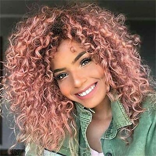 

Afro Kinky Curly Synthetic Hair Wigs for Black Women Phoenixfly Fluffy Shoulder Length Natural Looking Heat Resistant Replacement with Wig Caps (Pink) 1 Count(Pack of 1)