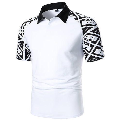 

Men's Collar Polo Shirt Shirt Golf Shirt Dress Shirt Casual Shirt Curve Geometry Button Down Collar White Print Outdoor Casual Short Sleeve Color Block Button-Down Clothing Apparel Fashion Simple