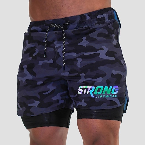 

Men's Running Shorts Compression Shorts Drawstring 2 in 1 Base Layer Athletic Athleisure Breathable Quick Dry Moisture Wicking Fitness Gym Workout Running Sportswear Activewear Black Camouflage