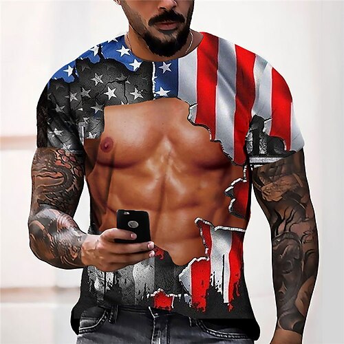 

Men's Unisex T shirt 3D Print Graphic Prints Muscle National Flag Crew Neck Street Daily Print Short Sleeve Tops Casual Designer Big and Tall Sports Red