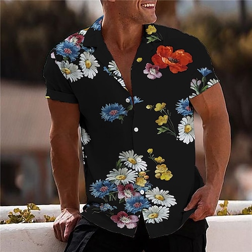 

Men's Shirt Print Floral Turndown Street Casual Button-Down Print Short Sleeve Tops Casual Fashion Designer Breathable Black