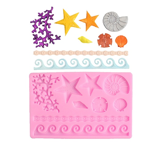 

Ocean Sea Life Theme Cute 3D Coral Starfish Star Silicone Baking Chocolate Mold Fondant Cake Food Party Lace Decor Mat