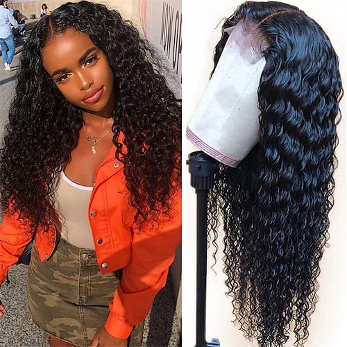

T-Part Lace Front Wigs Deep Wave Wig Brazilian Virgin Human Hair Wigs 4X1 Lace Closure Wig For Black Women 150% Density Deep Curly Pre Plucked with Baby Hair Natural Color