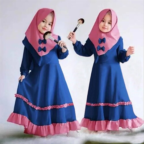 

Kids Little Girls' Dress Color Block Two Piece Dress Daily Patchwork Blue Pink Red Asymmetrical Long Sleeve Vintage Dresses Spring Summer Regular Fit 2 PCS 1-5 Years