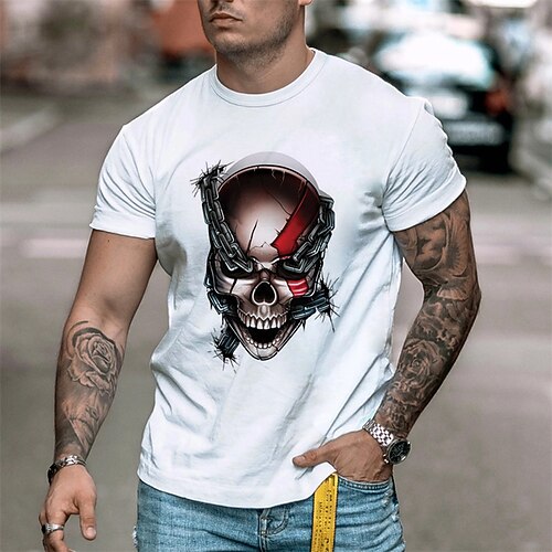 

Men's T shirt Tee Hot Stamping Skull Crew Neck Street Casual Print Short Sleeve Tops Cotton Casual Fashion Breathable Comfortable White / Summer