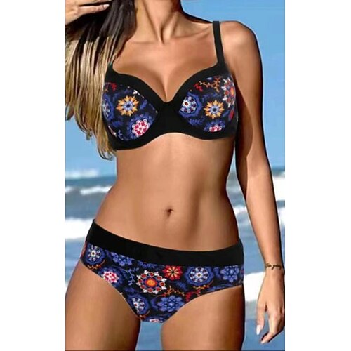 

Mulheres Roupa de Banho Biquíni 2 partes Normal roupa de banho Sem costas Estampado Floral Azul Com Alças Fatos de banho Sensual Férias Moda / Moderno / novo / Com Bojo