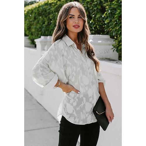 

Women's Casual Daily Holiday Blouse Shirt Plain Long Sleeve Shirt Collar Elegant Tops Green White Black S
