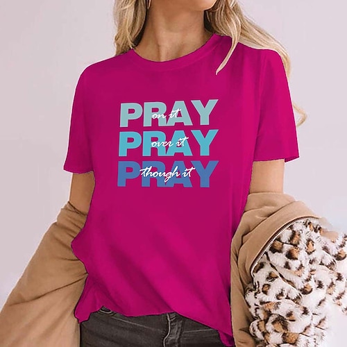 

Women's Casual Weekend Painting T shirt Tee Text Short Sleeve Print Round Neck Basic Tops White Black Gray S