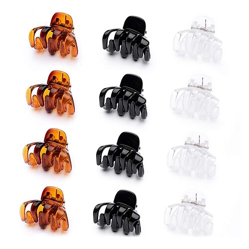 

12 Pcs Small Hair Claw Clips 1.2 Inch Plastic Hair Clips for Thin Hair No-Slip Mini Hair Clip Hair Styling Accessories for Women and Girl Black Brown and White